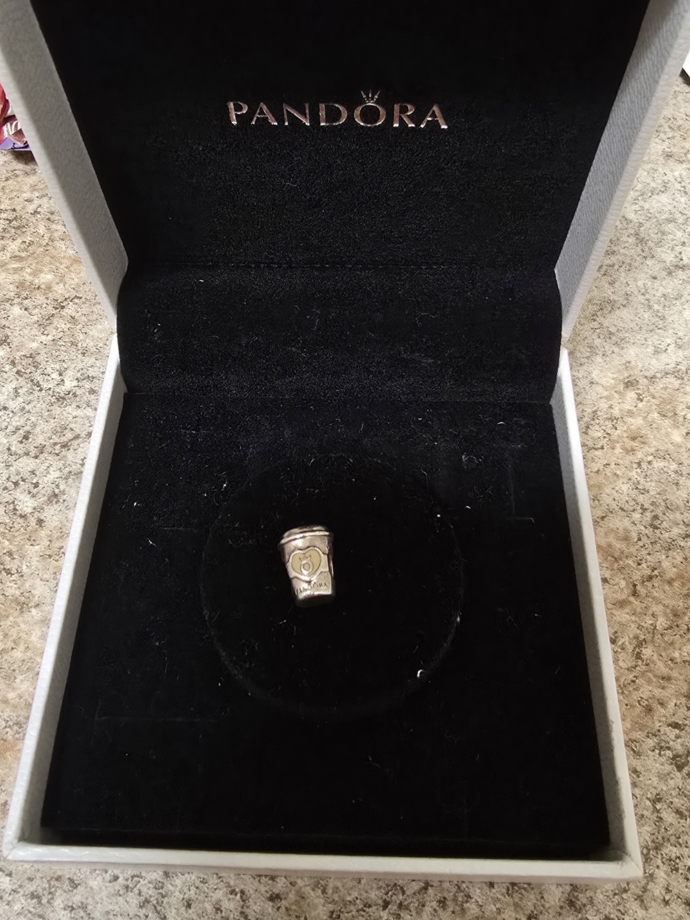 Pandora Silver Coffee Cup Charm with Heart Detail